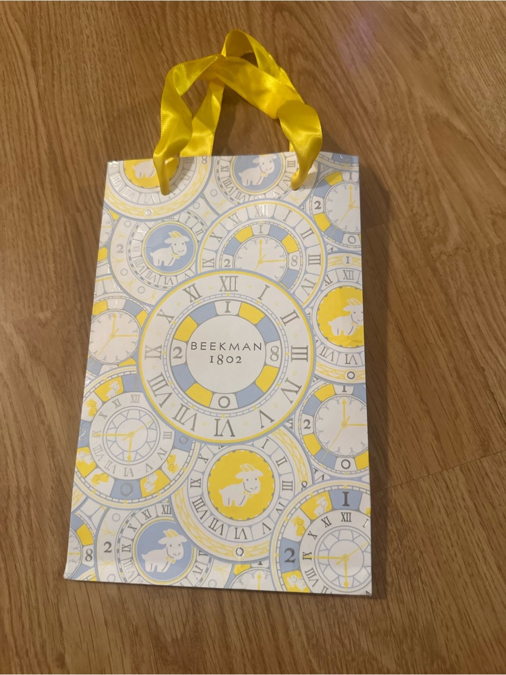 Beekman 1802 Yellow & Light Blue Decorative Gift Bag with Ribbon Handles
